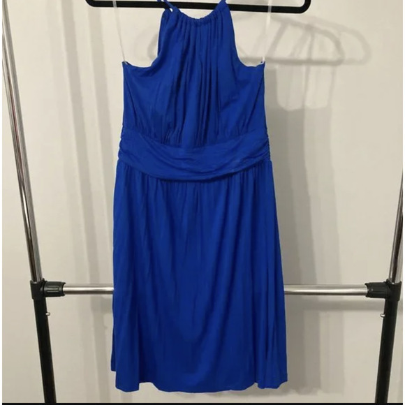 EUC Modcloth Gilli Dress Blue Knit Halter Keyhole Style Size Large - Picture 5 of 16